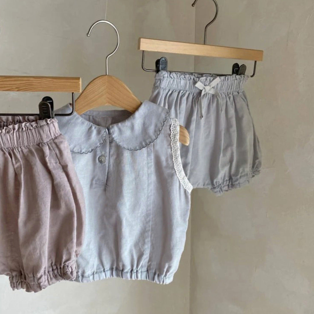 Summer Hot Selling Baby Kids Girls Sleeveless Peter Pan Collar Vest and Plain Shorts Clothing Set, MyKids-USA®, Baby & Toddler Outfits, MyKids-USA - Size/Age - 73 (6-9M) - Color - Blue -  -  - TR2506071949-A