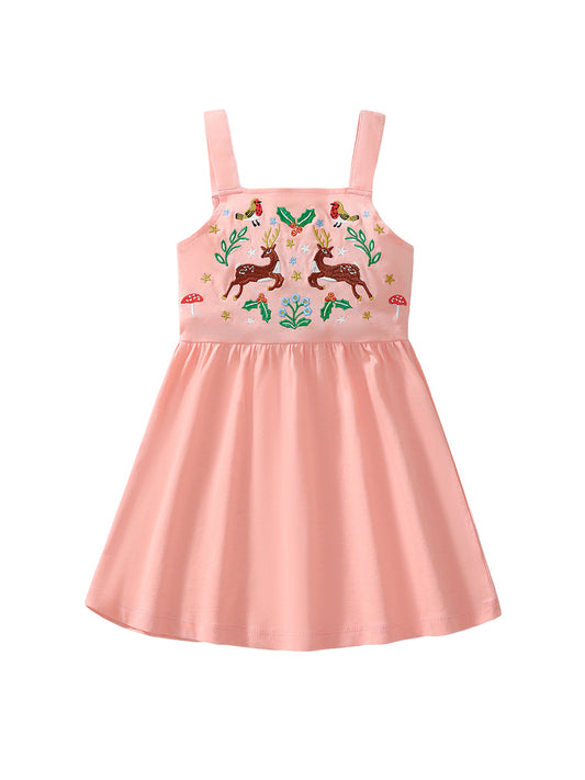 New Arrival Summer Girls Sleeveless Symmetrical Cartoon Pattern Strap Dress