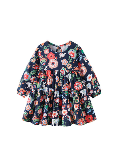 MyKids-USA® Autumn Arrival Baby Kids Girls Princess Flowers Pattern Long Sleeves Dress