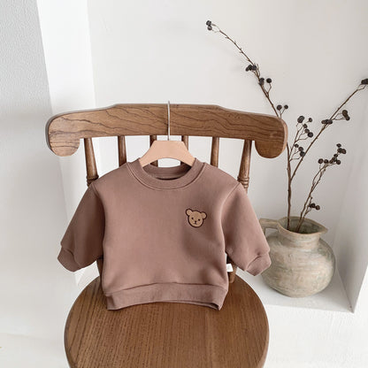 Autumn and Winter Arrival Baby Kids Unisex Long Sleeves Teddy Bear Pattern Fleece-lined Pullover, MyKids-USA®, Sweatshirts, MyKids-USA - Size/Age - 66 (3-6M) - Color - Brown -  -  - TR2511232248-C