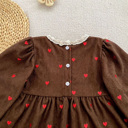 MyKids-USA® Autumn Arrival Baby Kids Girls Long Sleeves Cute Hearts Printed Dress