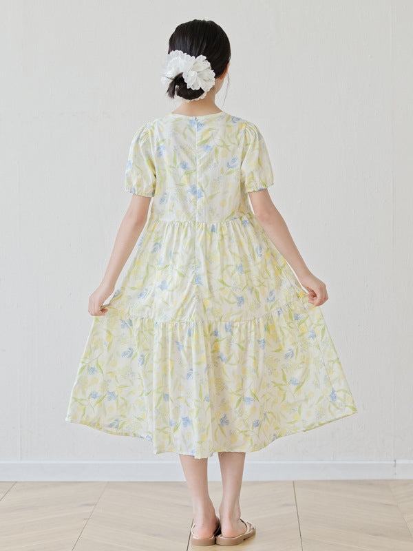 Summer Arrival Short Sleeves Floral Design Dress for Stylish Girls