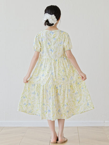 Summer Arrival Short Sleeves Floral Design Dress for Stylish Girls