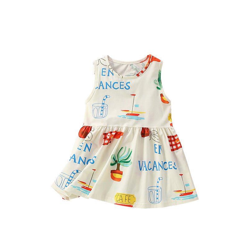 Summer Arrival Cartoon and Letters Pattern Sleeveless Dress for Stylish Girls, MyKids-USA®, Baby & Toddler Dresses, MyKids-USA - Size/Age - 100 (2-3Y) - Color - Beige -  -  - TR2505192026-A