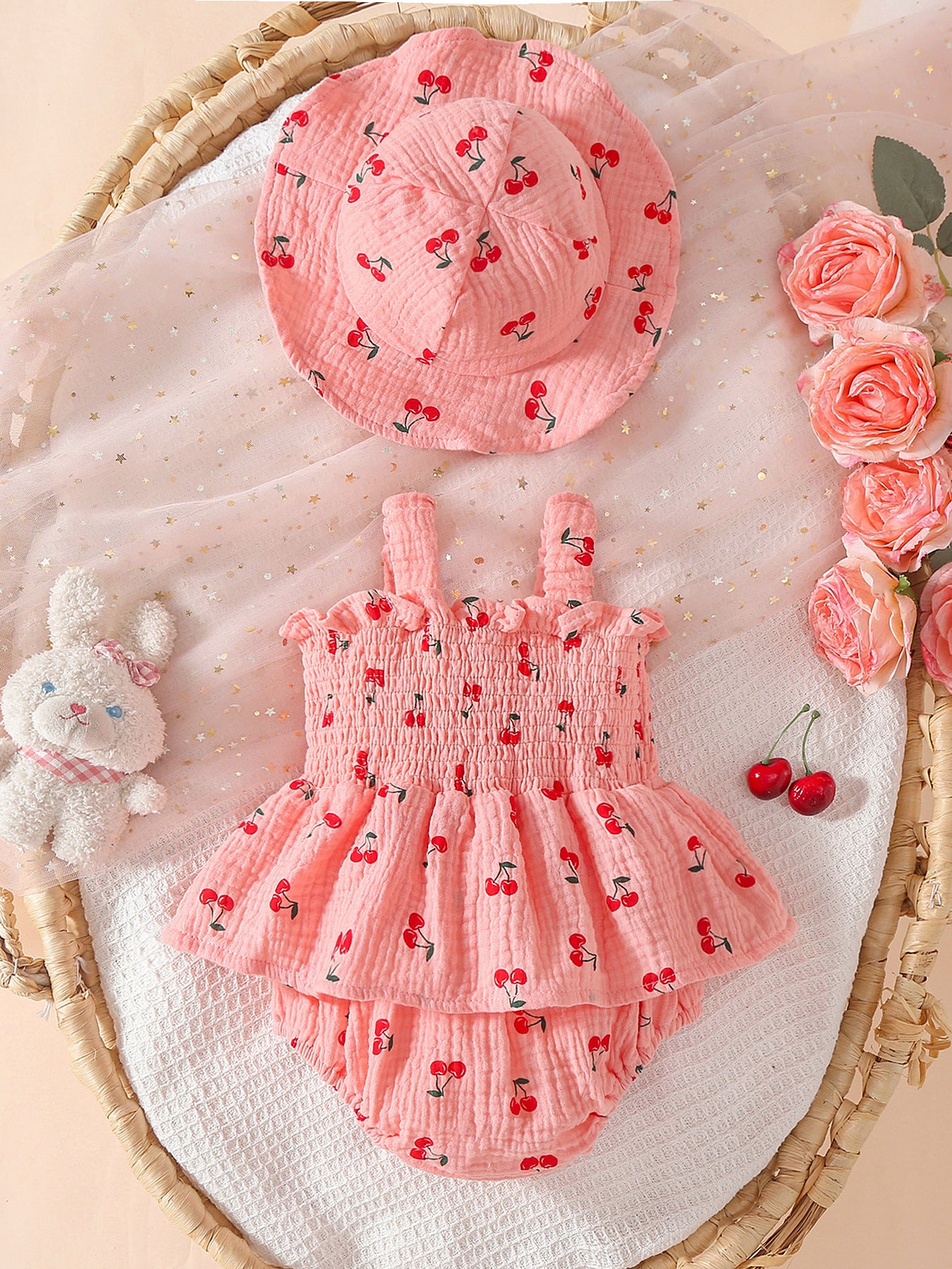 Design Summer Baby Kids Girls Sleeveless Fruits Pattern Bodysuit with Hat