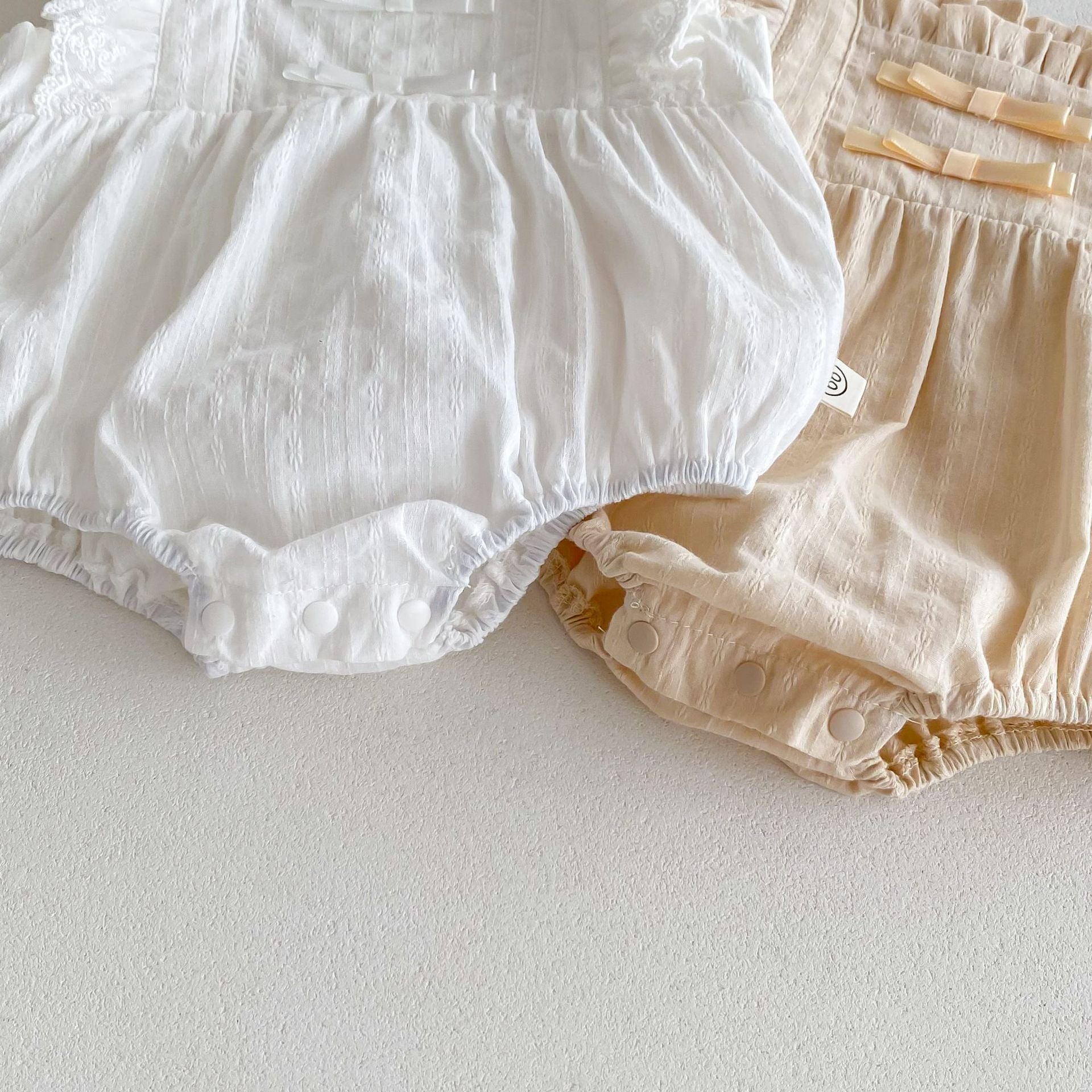 Summer Arrival Baby Girls Solid Color Lace Decorated Fly Sleeves Onesies, MyKids-USA®, Baby One-Pieces, MyKids-USA -  -  -  -  -  -  - 