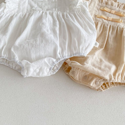 Summer Arrival Baby Girls Solid Color Lace Decorated Fly Sleeves Onesies, MyKids-USA®, Baby One-Pieces, MyKids-USA -  -  -  -  -  -  - 