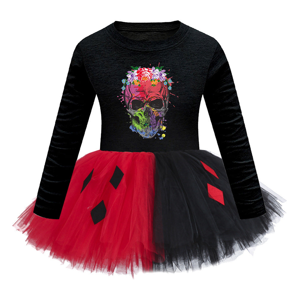 Arrival Girls’ Halloween Costume: Long Sleeves Cartoon Print Witches Cosplay Party Tulle Patchwork Dress, MyKids-USA®, Costume Dresses, MyKids-USA - Size/Age - S (1-3Y) - Color - Red -  -  - TR2409090959.