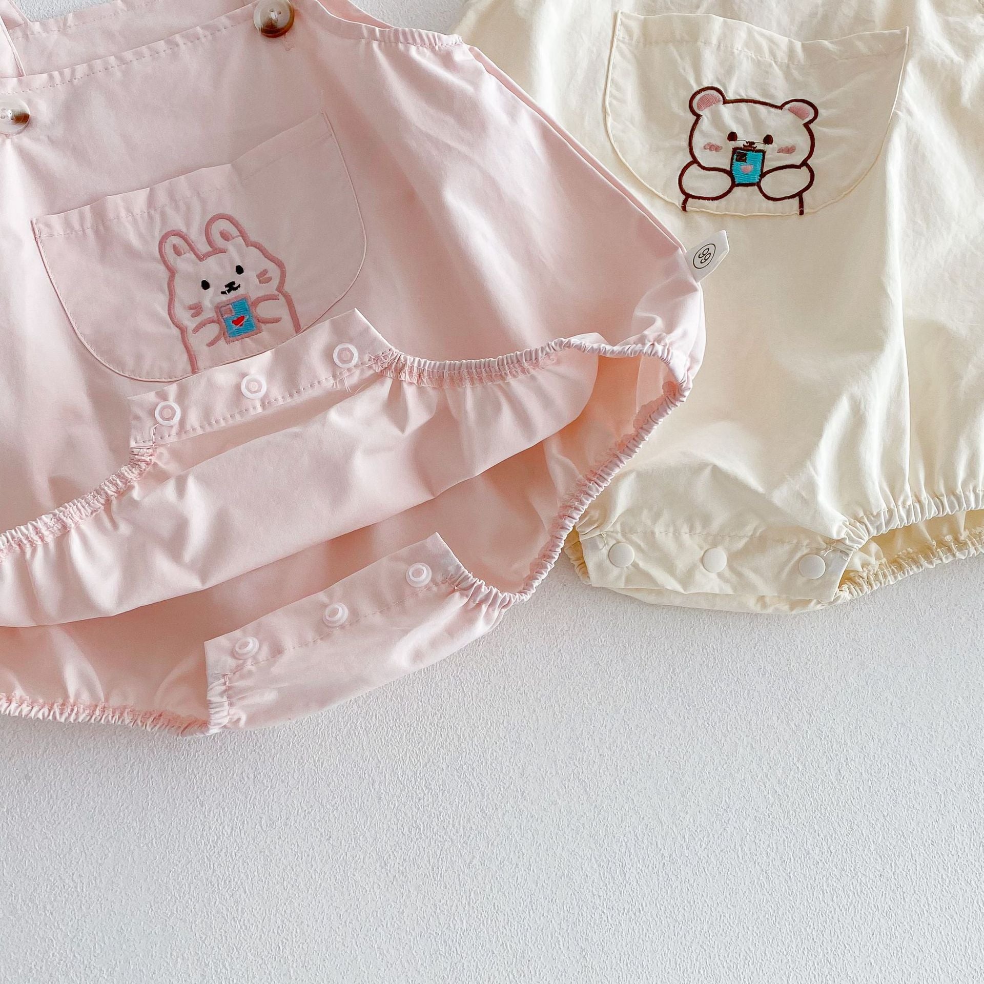 Summer Arrival Baby Unisex Teddy Bear Embroiedred Sleeveless Strap Onesies Overalls, MyKids-USA®, Baby One-Pieces, MyKids-USA -  -  -  -  -  -  - 