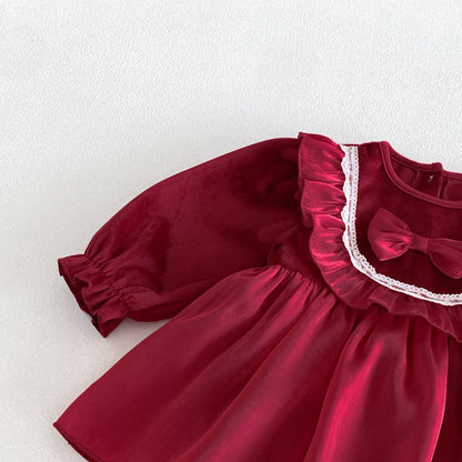 MyKids-USA® Baby Girls Long Sleeves Lace Embroidered Bodysuit Dress