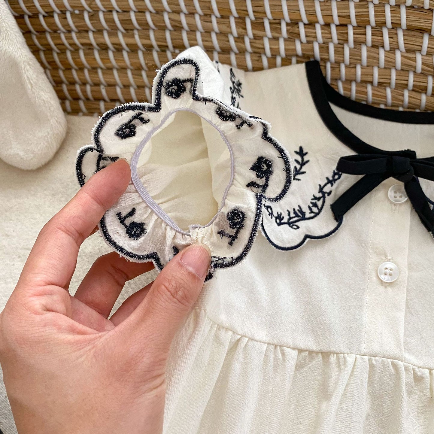 Summer Baby Girls Vine-Embroidered Collar Short Sleeves Onesies, MyKids-USA®, Baby One-Pieces, MyKids-USA -  -  -  -  -  -  - 