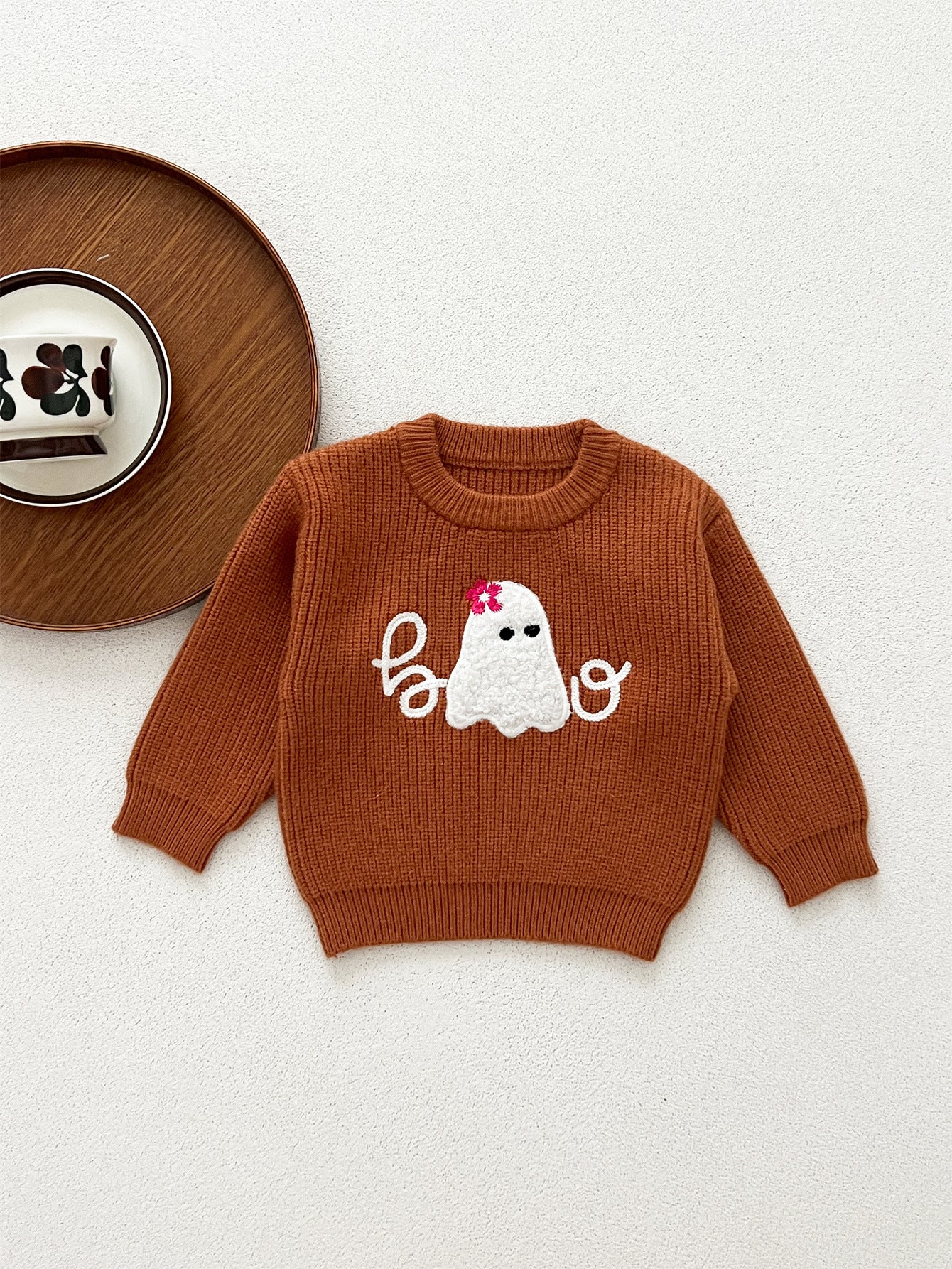 Autumn Arrival Baby Kids Unisex Comfortable Halloween Ghost Pattern Knitted Long Sleeves Pullover, MyKids-USA®, Baby & Toddler Outerwear, MyKids-USA - Size/Age - 66 (3-6M) - Color - Brown -  -  - TR2410090837-B