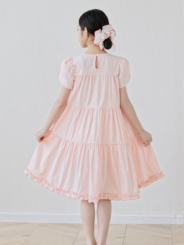 Summer Arrival Short Sleeves Patchwork Design Plain Dress for Stylish Girls