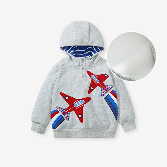 Thermal Children’s European And American Style Hooded Outerwear With Fleece – Jets Cartoon Boys’ Hoodie