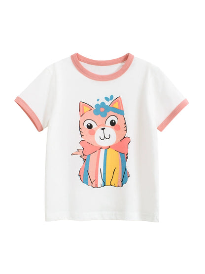 Summer Girls’ Cartoon Cats Pattern Printed T-shirt in European and American Style, MyKids-USA®, Baby & Toddler Tops, MyKids-USA -  -  -  -  -  -  - 