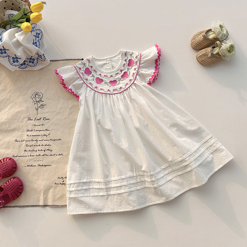 Summer Baby Kids Girls Fly Sleeves Heart Pattern Embroidered Dress, MyKids-USA®, Baby & Toddler Dresses, MyKids-USA -  -  -  -  -  -  - 