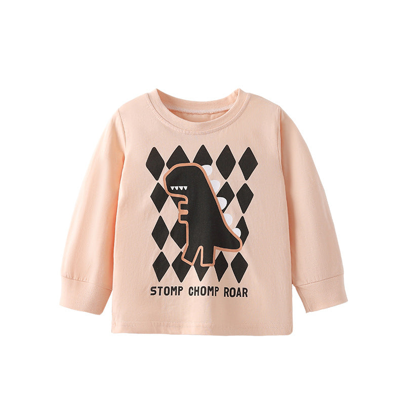 Autumn and Spring Arrival Cartoon and Geometric Pattern Long Sleeves Top for Boys, MyKids-USA®, Shirts, MyKids-USA - Size/Age - 100 (2-3Y) - Color - Apricot -  -  - TR2509242234-A