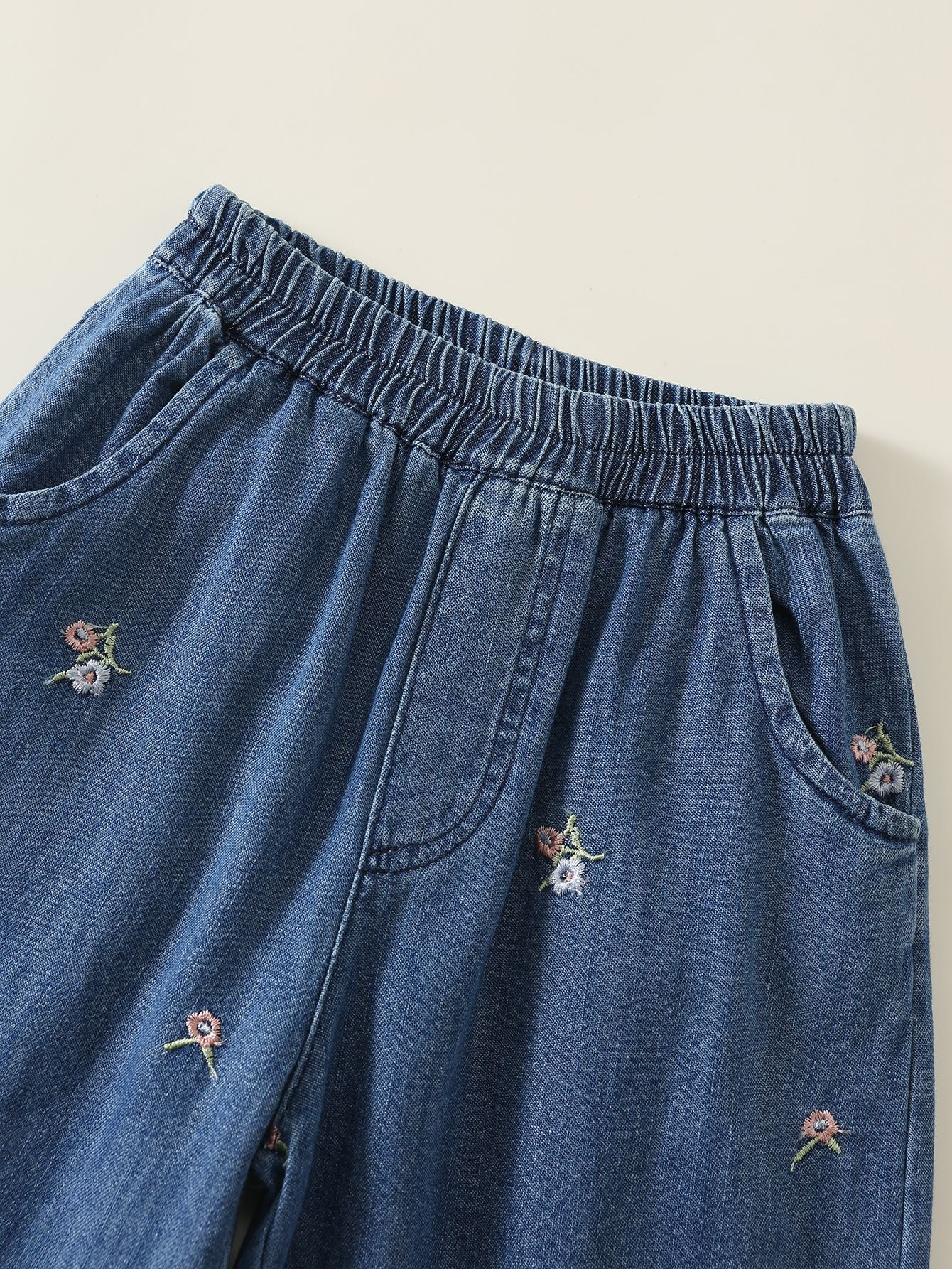 MyKids-USA® Arrival Autumn Girls Flowers Pattern Embroidered Jeans