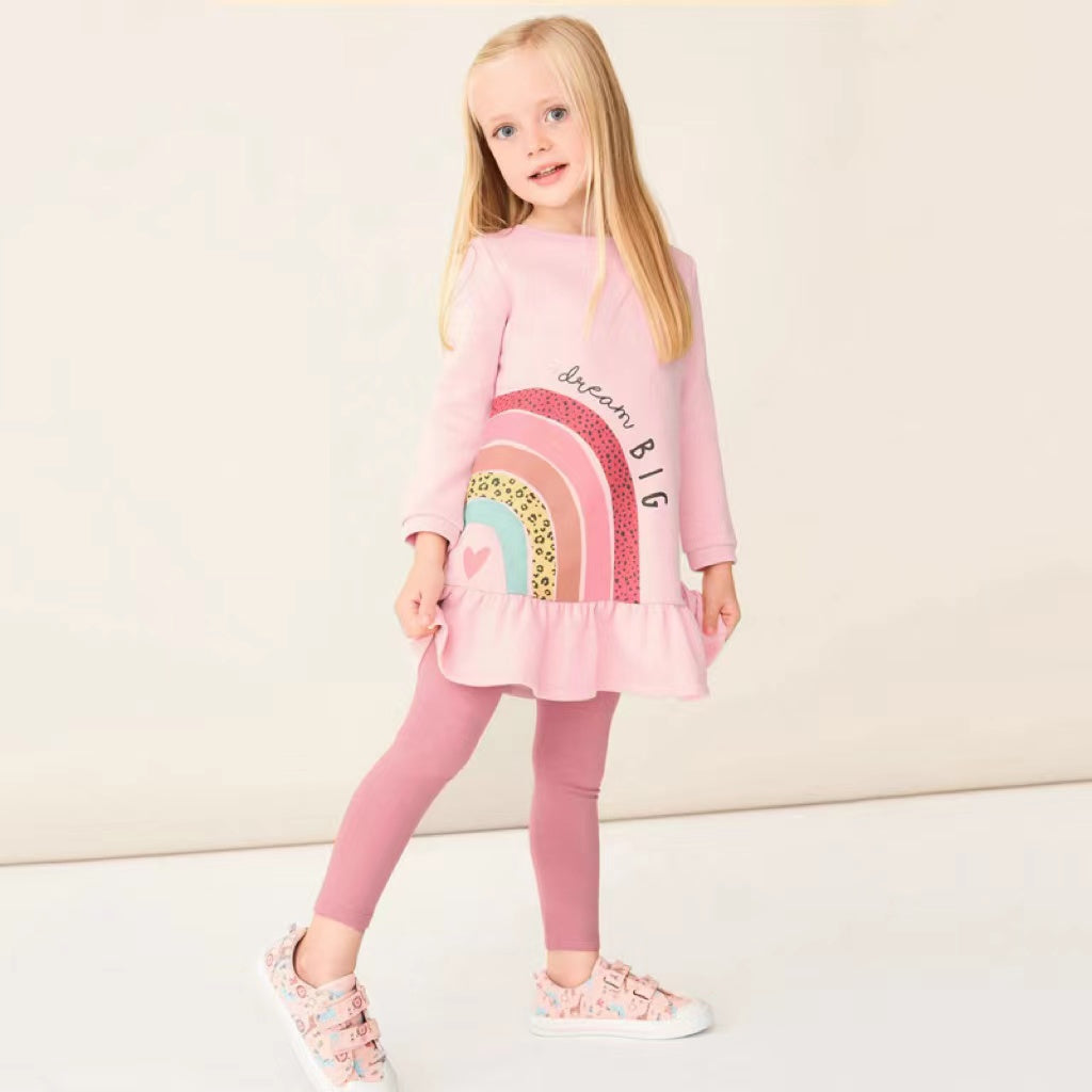 Baby Girl Rainbow Pattern Design Dress With Long Leggings Sets
