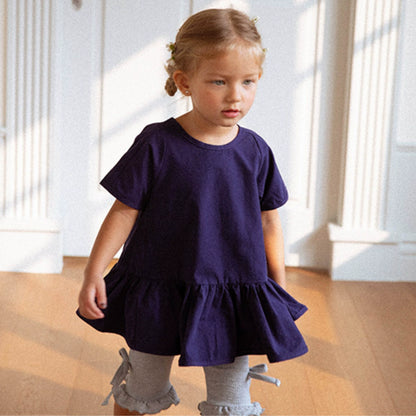 Summer Hot Selling Baby Kids Girls Short Sleeves Dress Design Solid Color Top, MyKids-USA®, Baby & Toddler Tops, MyKids-USA - Size/Age - 73 (6-9M) - Color - Blue -  -  - TR2505291725-B