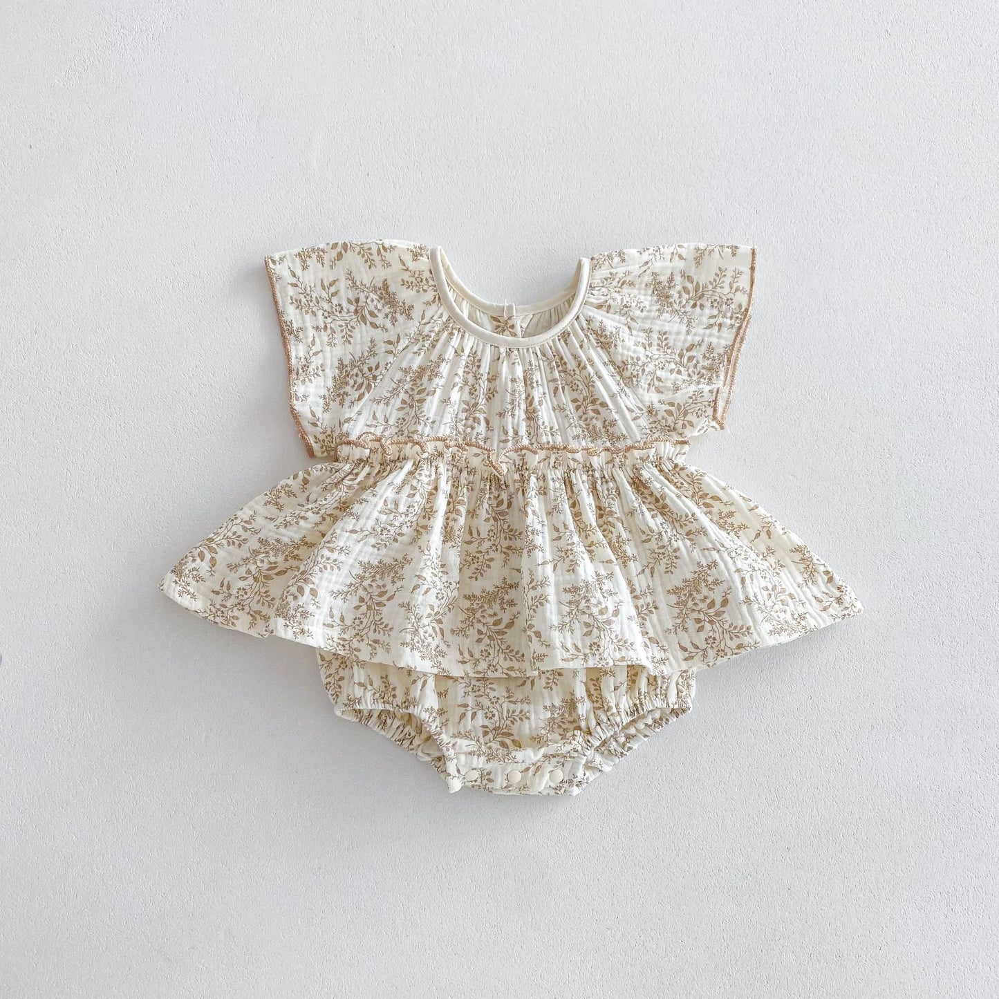 Summer Baby Girls Plain Floral Print Fly Sleeves Princess Onesie Dress