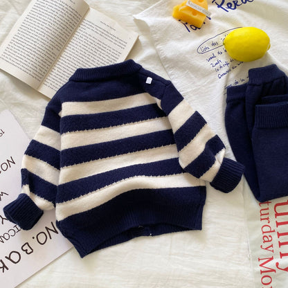 Autumn and Winter Arrival Baby Kids Unisex Long Sleeves Striped Pattern Crew Neck Knitted Cardigan and Pants Clothing Sets, MyKids-USA®, Baby & Toddler Outfits, MyKids-USA -  -  -  -  -  -  - 