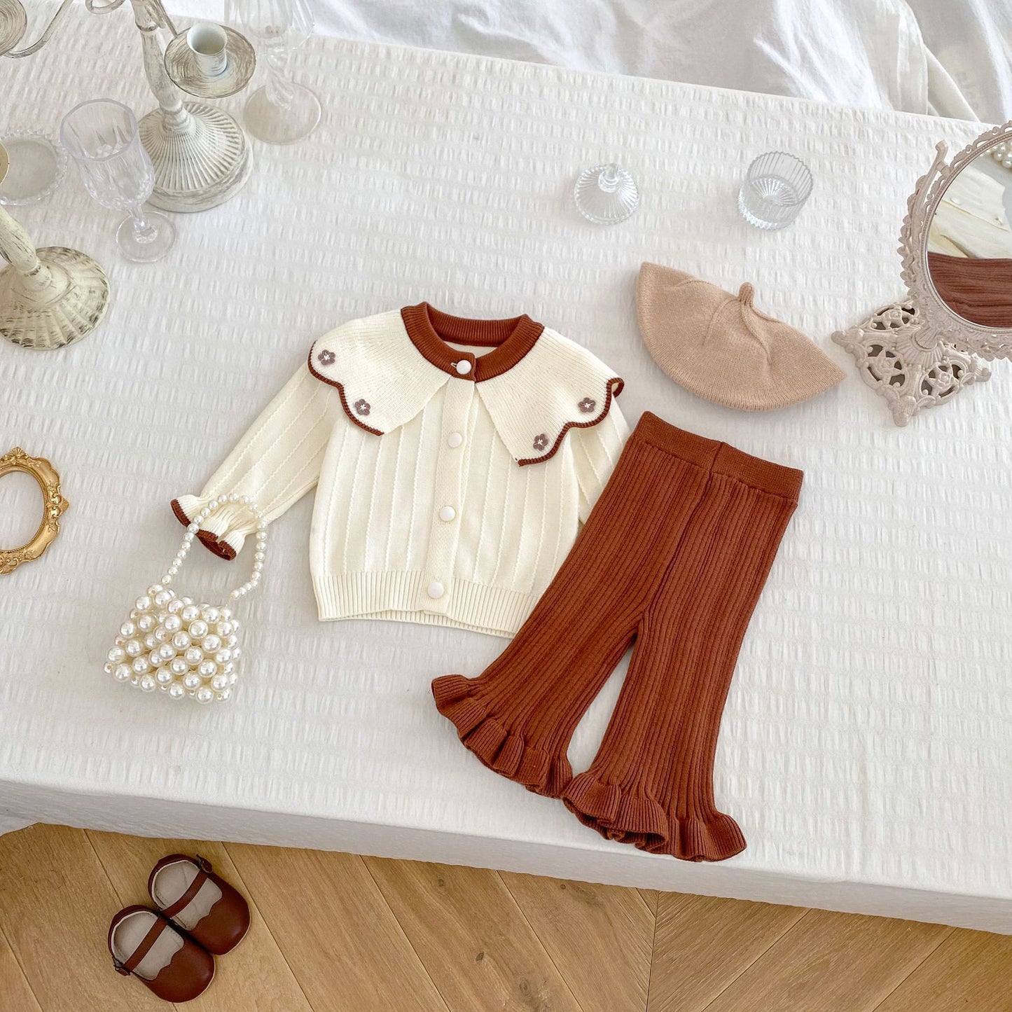 Arrival Autumn Baby Girls Long Sleeves Simple Flowers Embroidered Knitted Cardigan and Solid Color Long Trousers – Clothing Set, MyKids-USA®, Baby & Toddler Outfits, MyKids-USA - Size/Age - 66 (3-6M) - Color - Beige -  -  - TR2410131624-A