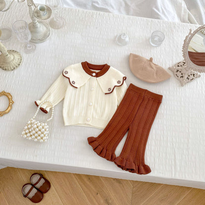 Arrival Autumn Baby Girls Long Sleeves Simple Flowers Embroidered Knitted Cardigan and Solid Color Long Trousers – Clothing Set, MyKids-USA®, Baby & Toddler Outfits, MyKids-USA - Size/Age - 66 (3-6M) - Color - Beige -  -  - TR2410131624-A