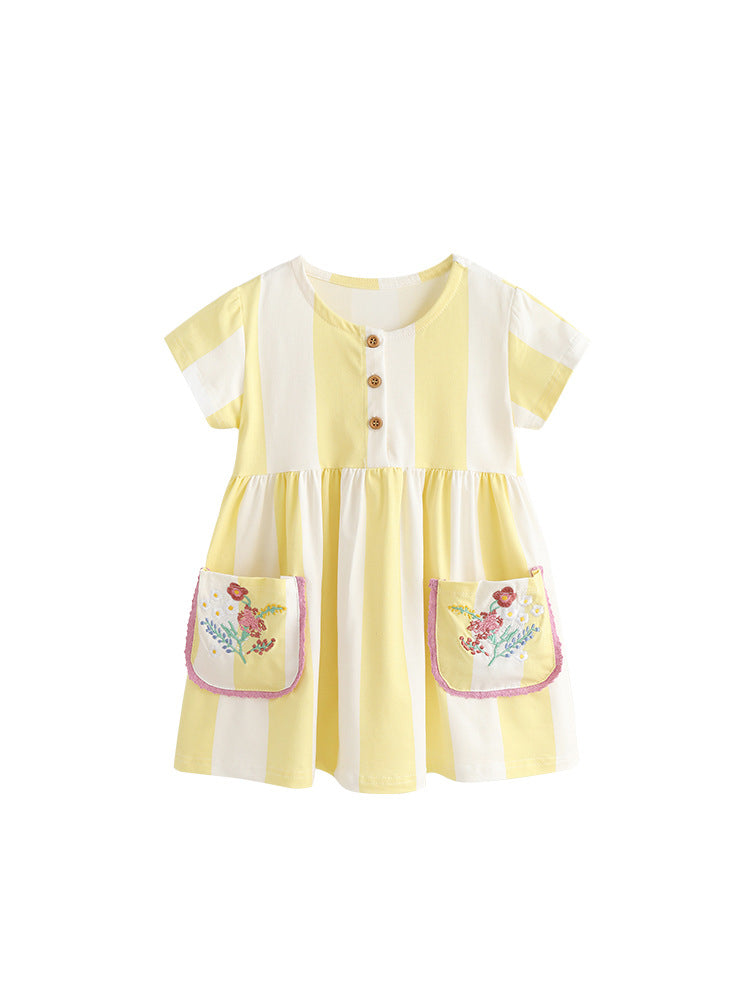 Summer Baby Kids Girls Short Sleeves Striped Pattern Dress
