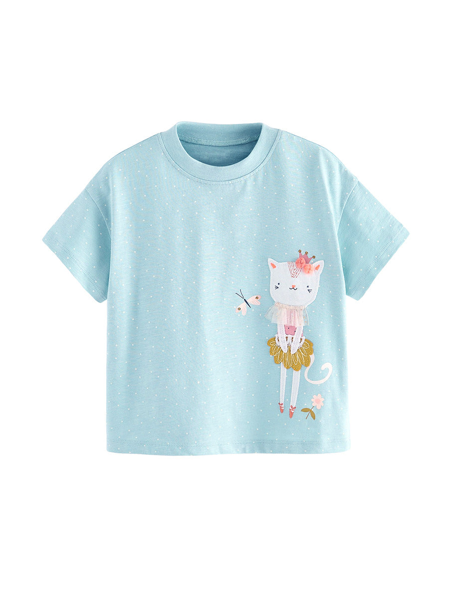 Kids’ Kitten Cartoon Pattern Short Sleeves T-shirt in European and American Style for Summer, MyKids-USA®, Baby & Toddler Tops, MyKids-USA -  -  -  -  -  -  - 