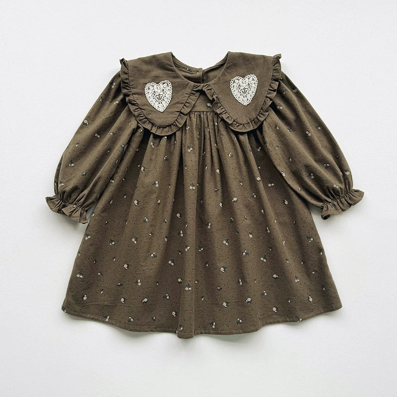 Arrival Autumn Girls Hearts Embroidery and Floral Printed Pattern Long Sleeves Dress, MyKids-USA®, Baby & Toddler Dresses, MyKids-USA - Size/Age - 90 (12-24M) - Color - Green -  -  - TR2508112142-B