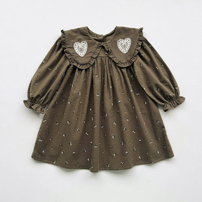 Arrival Autumn Girls Hearts Embroidery and Floral Printed Pattern Long Sleeves Dress, MyKids-USA®, Baby & Toddler Dresses, MyKids-USA - Size/Age - 90 (12-24M) - Color - Green -  -  - TR2508112142-B