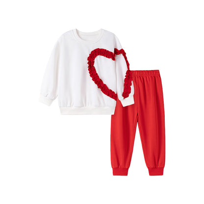 Spring and Autumn Girls Hearts Pattern Long Sleeves Top and Solid Color Pants Clothing Set, MyKids-USA®, Baby & Toddler Outfits, MyKids-USA - Size/Age - 90 (12-24M) - Color - Red -  -  - TR2510192221-A