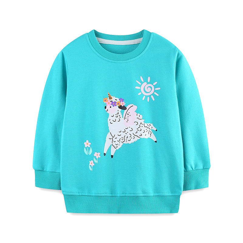 Autumn and Spring Arrival Animals Cartoon Pattern Long Sleeves Pullover for Stylish Girls