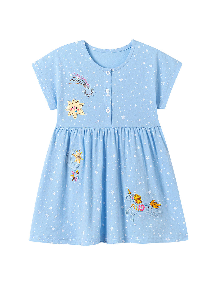Summer Arrival Baby Girls Cartoon and Stars Pattern Short Sleeves Dress, MyKids-USA®, Baby & Toddler Dresses, MyKids-USA -  -  -  -  -  -  - .