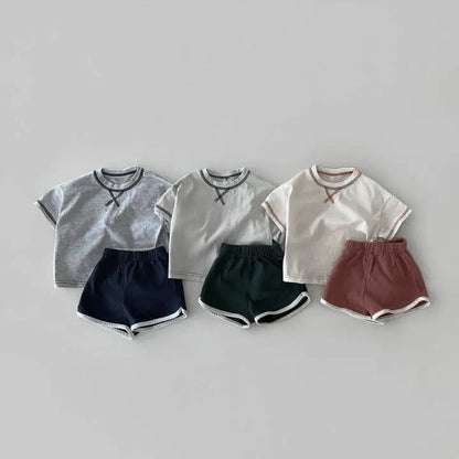 Arrival Summer Baby Kids Short Sleeves Patchwork T-shirt and Shorts Clothing Set