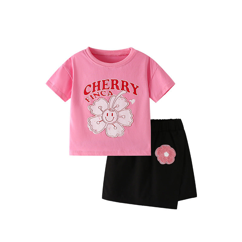 Summer Baby Kids Flowers and Letters Pattern T-shirt and Skirt Clothing Set for Girls, MyKids-USA®, Baby & Toddler Outfits, MyKids-USA - Size/Age - 100 (2-3Y) - Color - Pink -  -  - TR2506201833-A