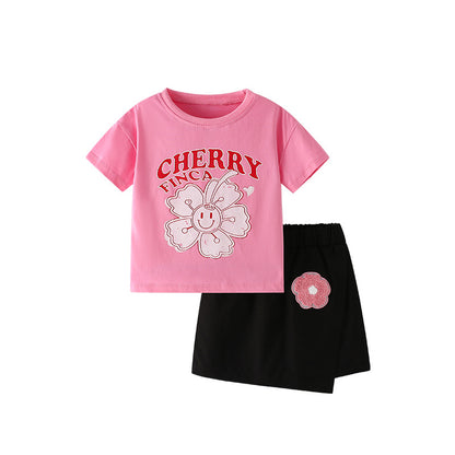 Summer Baby Kids Flowers and Letters Pattern T-shirt and Skirt Clothing Set for Girls, MyKids-USA®, Baby & Toddler Outfits, MyKids-USA - Size/Age - 100 (2-3Y) - Color - Pink -  -  - TR2506201833-A