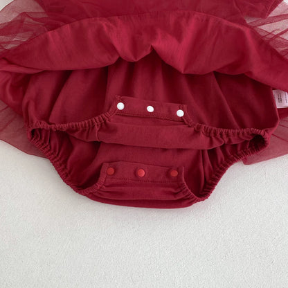 Summer Arrival Baby Girls Short Sleeves Tulle Decorated Onesies, MyKids-USA®, Baby One-Pieces, MyKids-USA -  -  -  -  -  -  - 