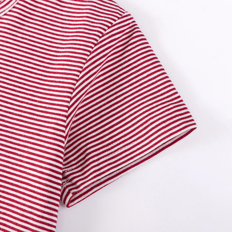 Summer Arrival Puppy and Striped Pattern Short Sleeves Dress for Stylish Girls