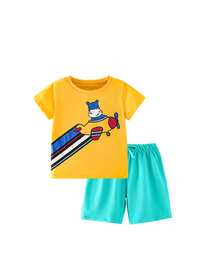 Summer Baby Kids Boys Cartoon Pattern Short Sleeves T-Shirt And Shorts Clothing Set