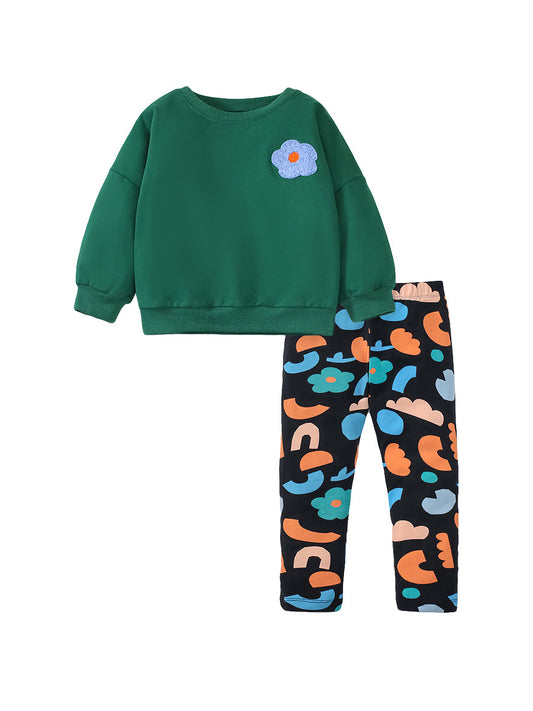 Baby Girl Floral Pattern Design Pullover With Long Pants Sets