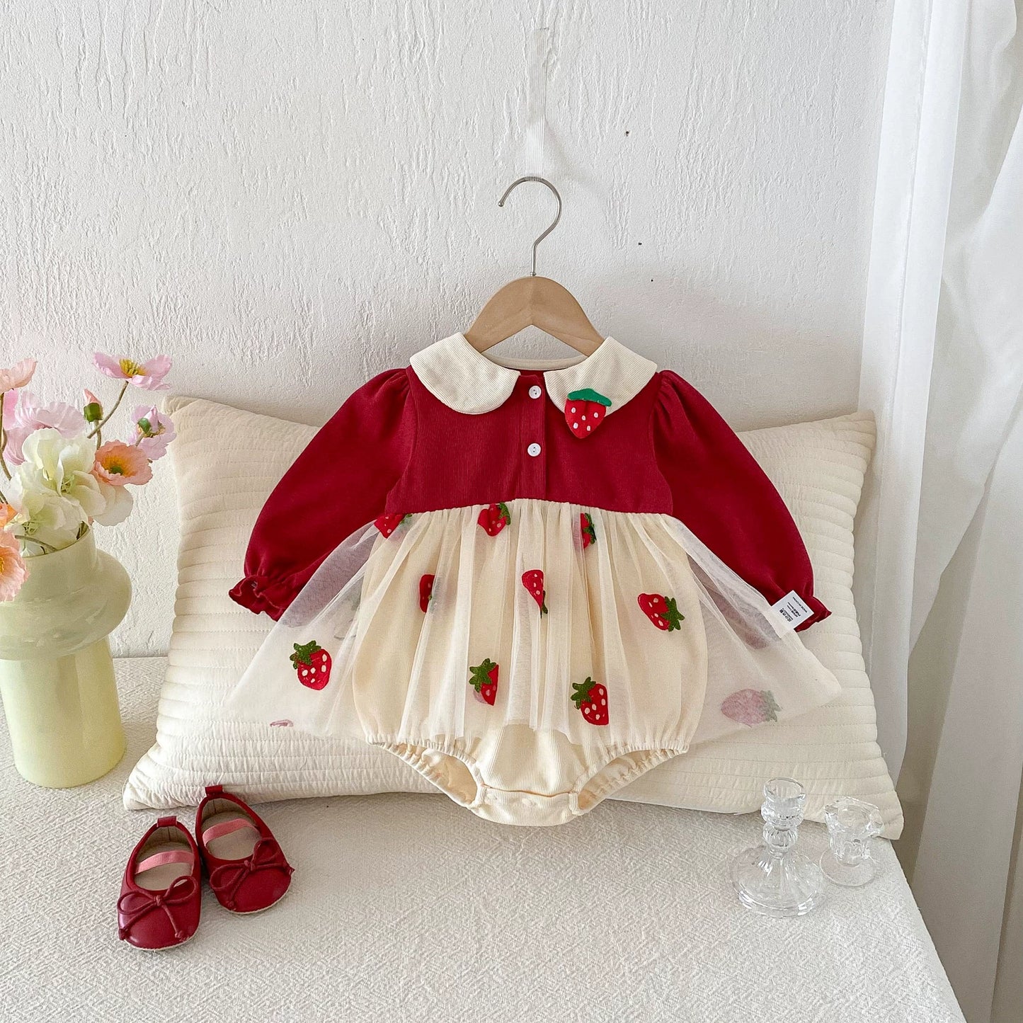 Autumn Arrival Baby Girls Long Sleeves Strawberry Pattern Color Patchwork Onesies, MyKids-USA®, Baby & Toddler Dresses, MyKids-USA -  -  -  -  -  -  - 