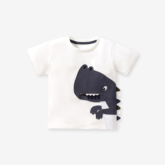 Boys’ Dinosaur Design T-Shirt With Pocket In European And American Style For Summer