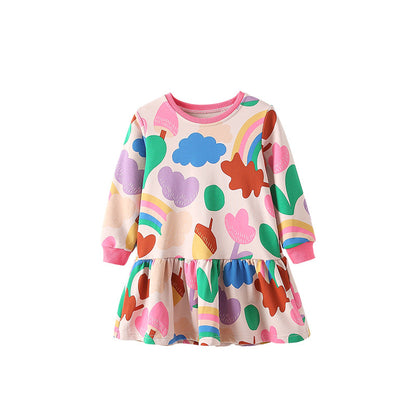 Autumn Arrival Kids Girls Geometric Pattern Long Sleeves Crew Neck Dress, MyKids-USA®, Baby & Toddler Dresses, MyKids-USA - Size/Age - 110 (3-5Y) - Color - Colorful -  -  - TR2509202307-A