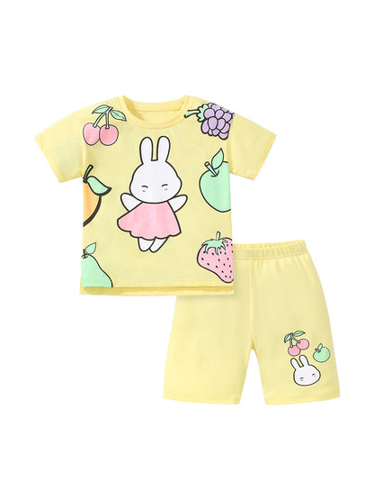 Baby Kids Girls Fruits And Animal Cartoon Print Top And Shorts Casual Clothing Set, MyKids-USA®, Baby & Toddler Outfits, MyKids-USA - Size/Age - 90 (12-24M) - Color - Yellow -  -  - TR2401261331-A
