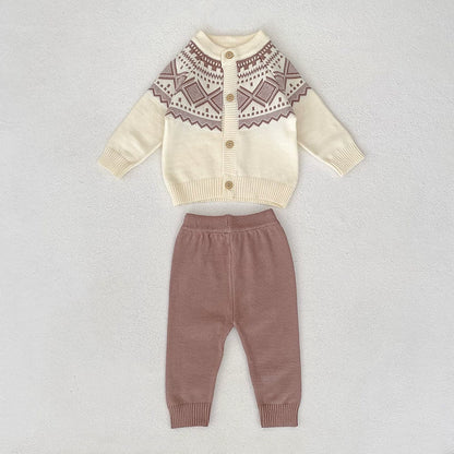 Arrival Autumn Baby Unisex Long Sleeves Geometric Pattern Knitted Top Cardigan and Long Trousers Clothing Set, MyKids-USA®, Baby & Toddler Outfits, MyKids-USA - Size/Age - 66 (3-6M) - Color - Beige -  -  - TR2507272227-A