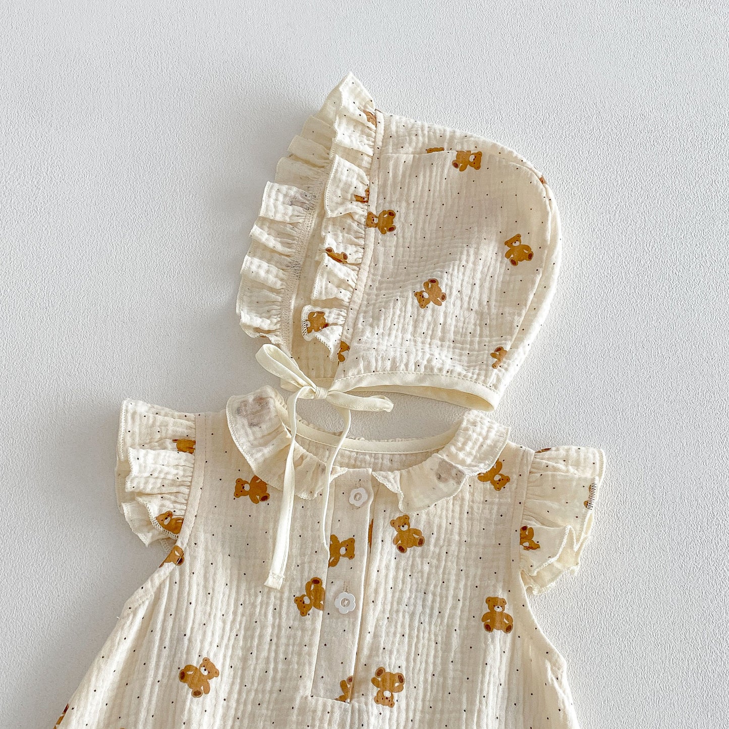 Design Summer Baby Kids Girls Fly Sleeves Teddy Bear Pattern Bodysuit