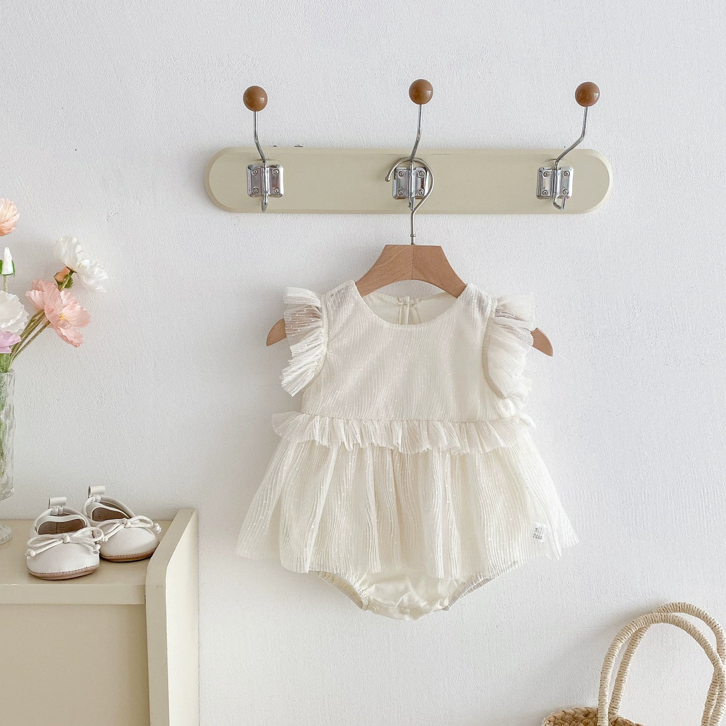 Summer Arrival Baby Girls Solid Color Fly Sleeves Tulle Design Onesies, MyKids-USA®, Baby One-Pieces, MyKids-USA - Size/Age - 66 (3-6M) - Color - Beige -  -  - TR2506232202-A