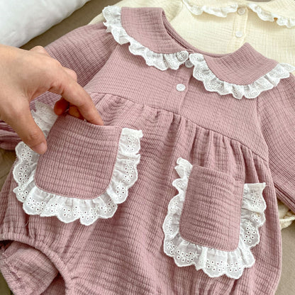 Spring Arrival Baby Girls Long Sleeves Peter Pan Collar Pocketed Bodysuits Onesies, MyKids-USA®, Baby One-Pieces, MyKids-USA -  -  -  -  -  -  - 